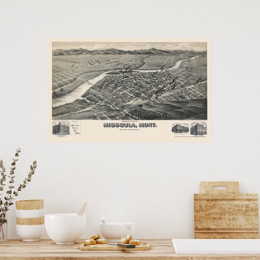 Missoula, MT Panoramic Map - 1891 Poster (Keuken)