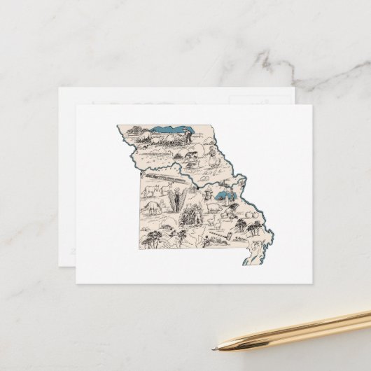 Missouri Afbeelding Kaart Antiek Staat (Voorkant / Achterkant in situ)