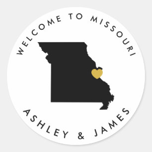 Missouri Bruiloft Welkom Sticker Label, Zwart & Go