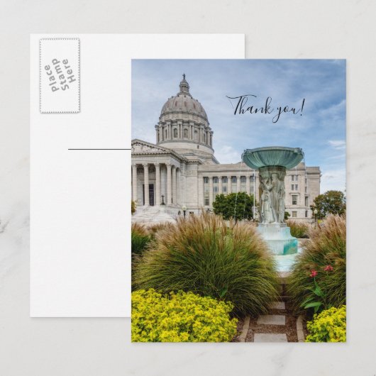 Missouri Capitol en fontein Dank u Briefkaart (Voorkant / Achterkant)
