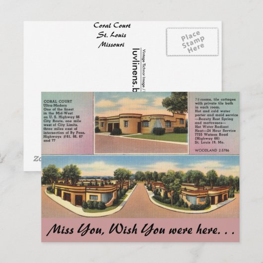 Missouri, Coral Court, St. Louis Briefkaart (Voorkant / Achterkant)
