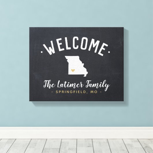 Missouri Familie Monogram Welkomstbord Canvas Afdruk (Insitu (Houten vloer))