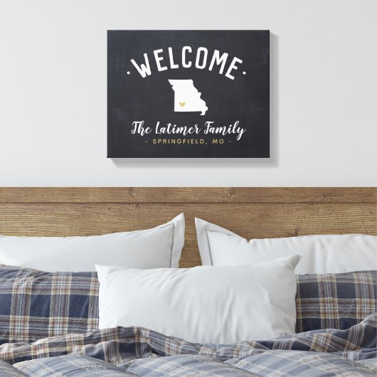 Missouri Familie Monogram Welkomstbord Canvas Afdruk (Insitu (Slaapkamer))