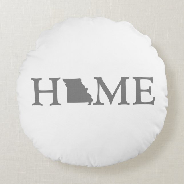 Missouri Home State Shaped Letter Gray Word Art Rond Kussen (Voorkant)