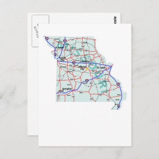 Missouri Interstate Map Briefkaart (Voorkant / Achterkant)