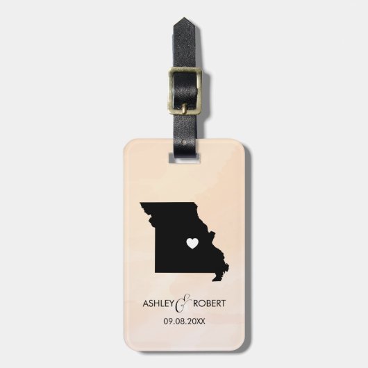 Missouri Kaart Trouwen Bagagelabel, Naam van het p Bagagelabel (Voorkant verticaal)