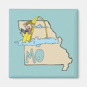 Missouri MO Kaart met Saint Louis Arch Cartoon Magneet