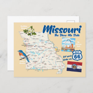 Missouri MO Show Me State Map Route 66 Briefkaart