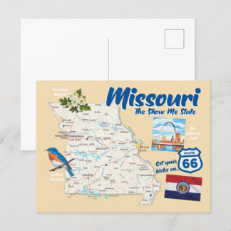 Missouri MO Show Me State Map Route 66 Briefkaart
