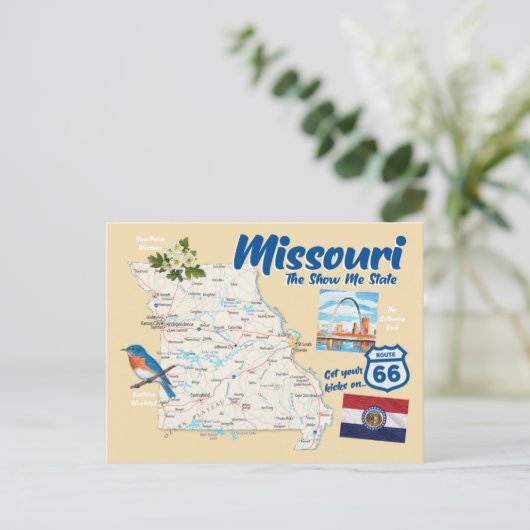 Missouri MO Show Me State Map Route 66 Briefkaart (Staand voorkant)