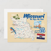 Missouri MO Show Me State Map Route 66 Briefkaart (Voorkant / Achterkant)