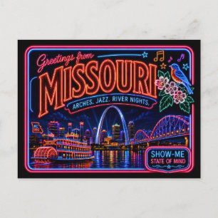 Missouri Neon Staat Retro Vintage Briefkaart