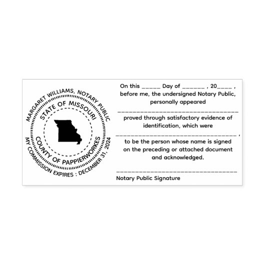 Missouri Notaris publieke erkenningsstempel Zelfinktende Stempel (Design)