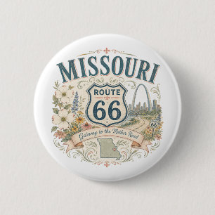 Missouri Route 66 Bloemrijke Roadtrip Souvenir Kun Ronde Button 5,7 Cm