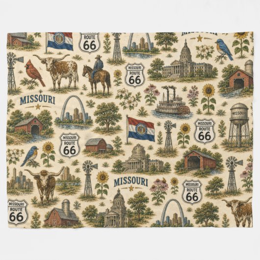 Missouri Route 66 Gezellige Gateway Fleece Deken (Voorkant (Horizontaal))