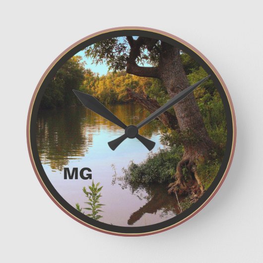 Missouri Shoal Creek Dusk Photo Monogram  Ronde Klok (Voorkant)