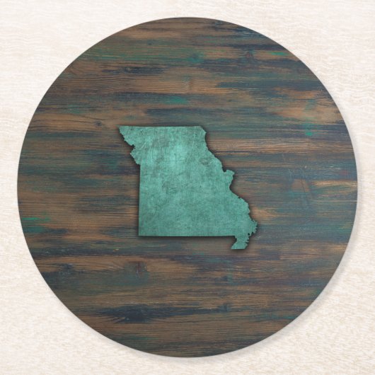 Missouri State Shape Blauwgroen Ronde Kartonnen Onderzetter (Voorkant)