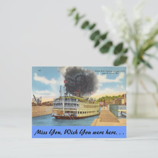 Missouri, Steam in Locks, St. Louis Briefkaart (Staand voorkant)