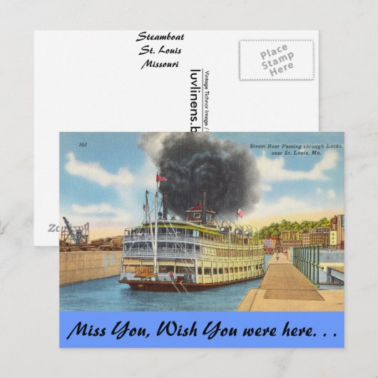 Missouri, Steam in Locks, St. Louis Briefkaart (Voorkant / Achterkant)