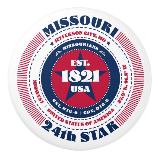 Missouri US State Rood Wit Blauw Typografie Keramische Knop (Voorkant)