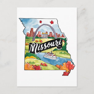 Missouri USA Staat Vorm Vintage Waterverf Briefkaart