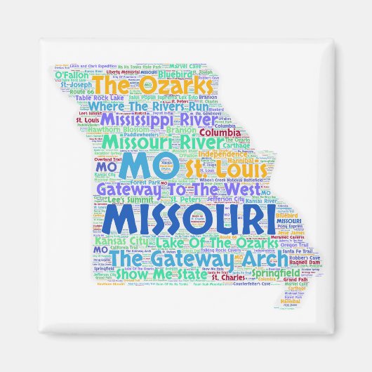 Missouri Word Cloud Magneet (Voorkant)