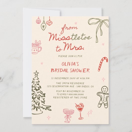 Misstletoe naar Mrs Hand Drawn Vrijgezellenfeest Kaart (Voorkant)