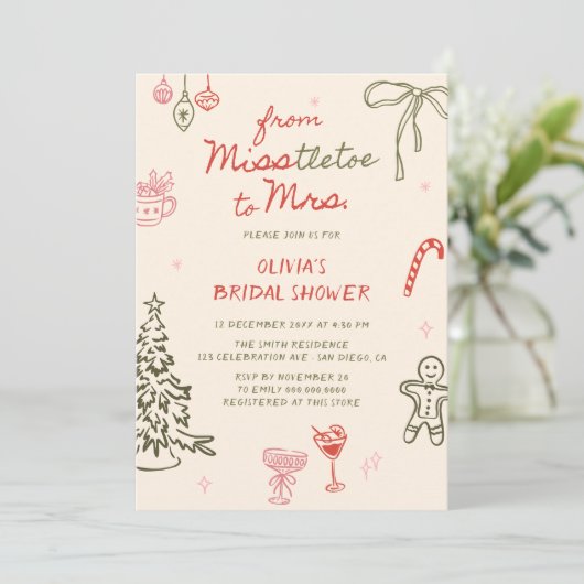 Misstletoe naar Mrs Hand Drawn Vrijgezellenfeest Kaart (Staand voorkant)