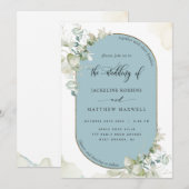 Mist Blue, Eucalyptus Oval Arch, Greenery Wedding Kaart (Voorkant / Achterkant)
