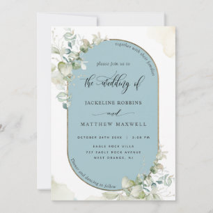 Mist Blue, Eucalyptus Oval Arch, Greenery Wedding Kaart