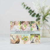 Mist Blue Monogram Weddenschap Foto Collage Hartel Briefkaart (Staand voorkant)