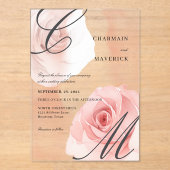 Mist Blush Roze Monogram Huwelijk Acryl Uitnodigingen (Voorkant)