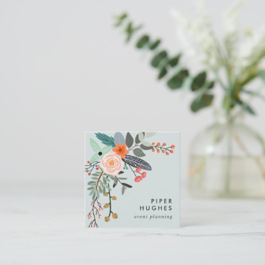 Mist | Boho Floral Vierkante Visitekaartje (Staand voorkant)