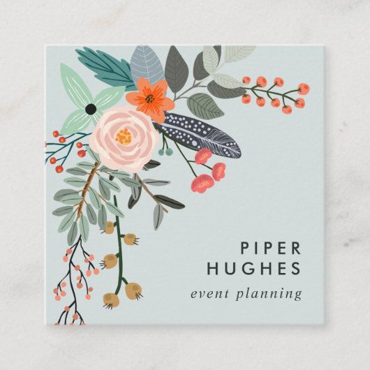 Mist | Boho Floral Vierkante Visitekaartje (Voorkant)