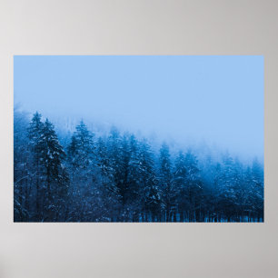 Mist boven sneeuw bedekt bos bij het Bohinj meer, Poster