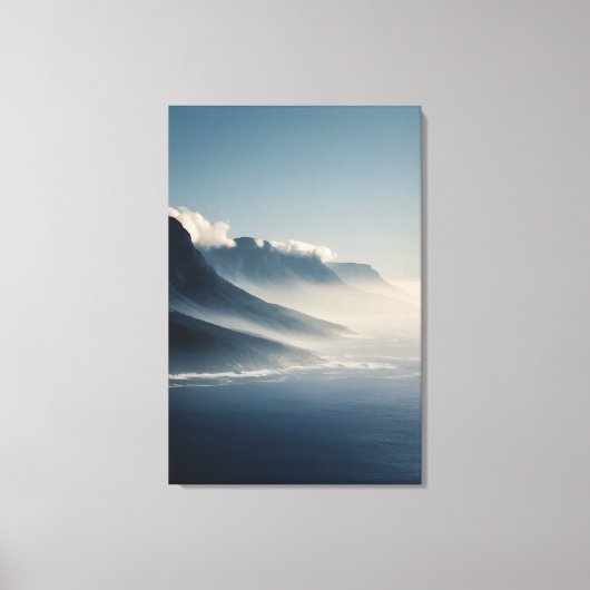 Mist-Covered Coastal Mountains Sunrise Glow Canvas Afdruk (Voorkant)