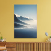 Mist-Covered Coastal Mountains Sunrise Glow Canvas Afdruk (Insitu (Woonkamer))