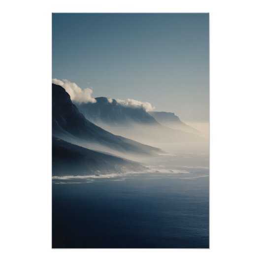 Mist-Covered Coastal Mountains Sunrise Glow Perfect Poster (Voorkant)