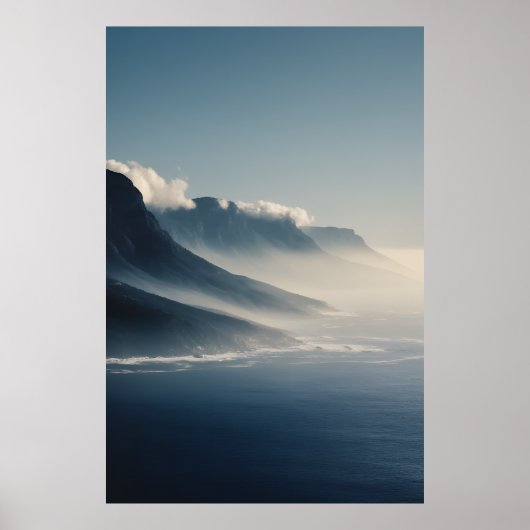 Mist-Covered Coastal Mountains Sunrise Glow Poster (Voorkant)