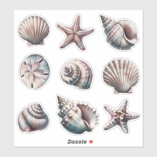 Mist Diverse Zee Shell Stickers - set van 9 (Vel)
