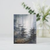 Mist door de dennen in Waterverf Feestdagenkaart (Staand voorkant)