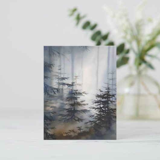 Mist door de dennen in Waterverf Feestdagenkaart (Staand voorkant)