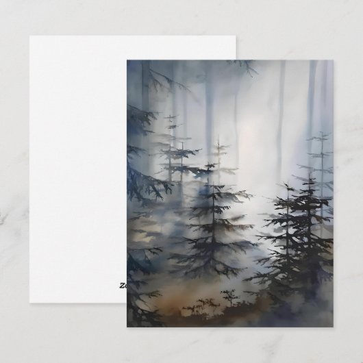 Mist door de dennen in Waterverf Feestdagenkaart (Voorkant / Achterkant)