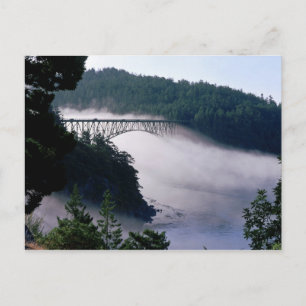 Mist drijft onder de Deception Pass-brug bij Briefkaart