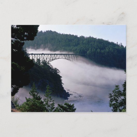Mist drijft onder de Deception Pass-brug bij Briefkaart (Voorkant)