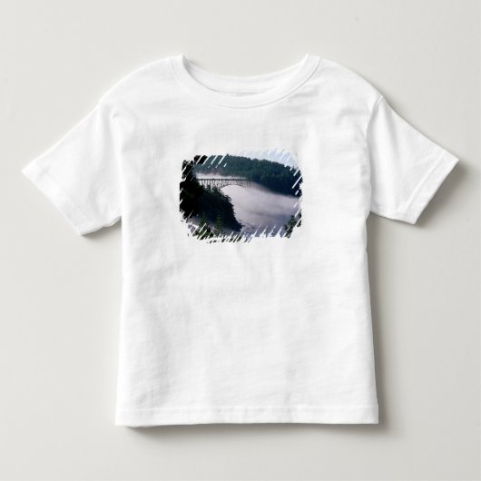 Mist drijft onder de Deception Pass-brug bij Kinder Shirts (Voorkant)