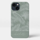 Mist Green Tropical Botanical Palm Leaves Patroon iPhone Hoesje (Achterkant)