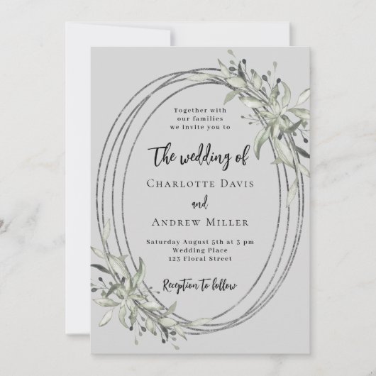 Mist grijs groen bruiloft kaart (Voorkant)