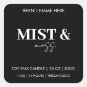 Mist & Moss Aangepast Kaarslabel Zwart Wit Vierkante Sticker (Voorkant)