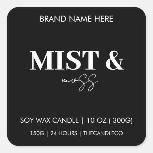 Mist & Moss Custom Candle Label Black White  (Voorkant)
